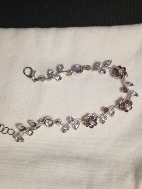 Silver-Tone Lavender Floral Crystal Bracelet for Women